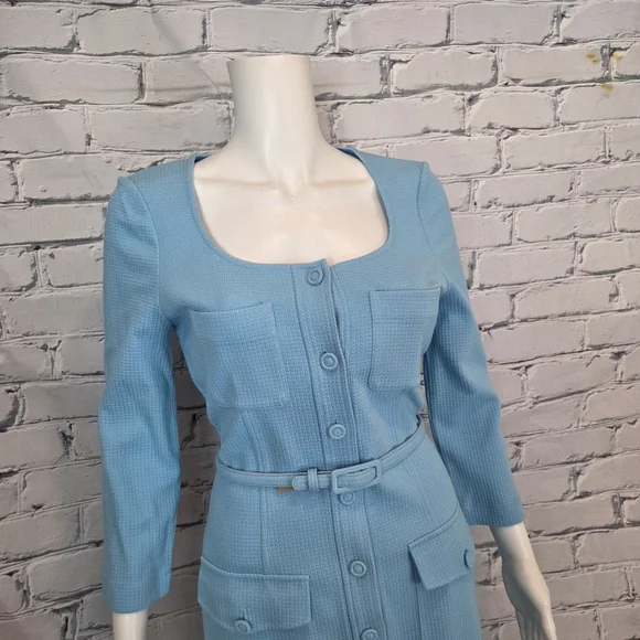 SportMax Blue Waffle Knit Button Dress - Picture 5 of 10